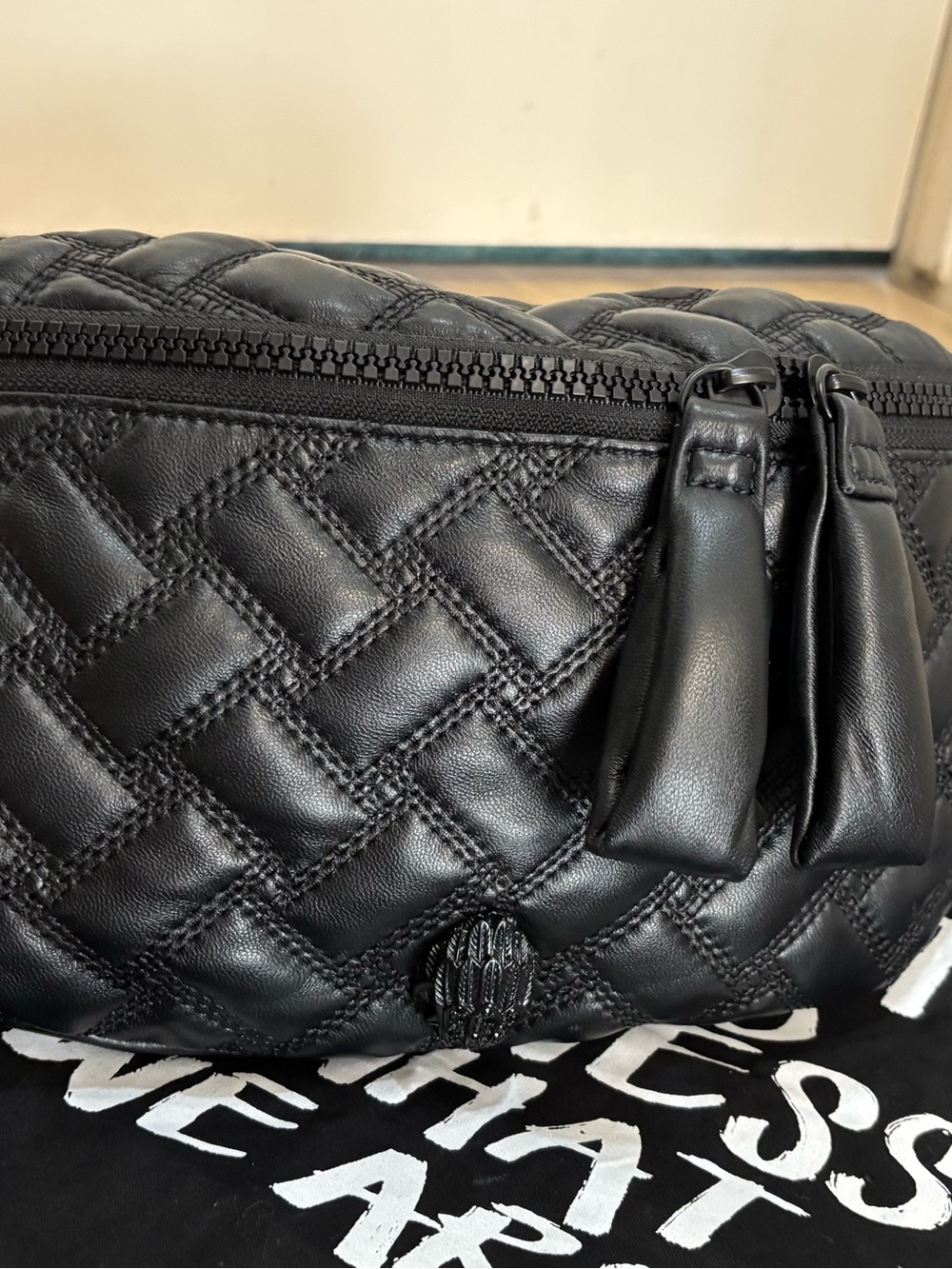 KURT GEIGER Quilted Black Leather Crossbody Waist Bag